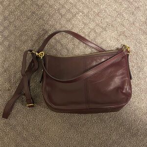 Fossil Burgundy Leather Shoulder Bag with Gold Hardware